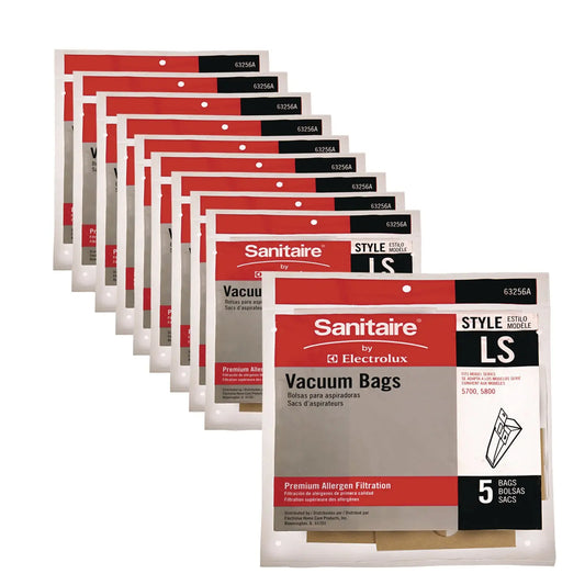 EUR63256A10CT Commercial Upright Vacuum Cleaner Replacement Bags, Style LS, 5/Pack, 10 Packs/Carton Sanitaire