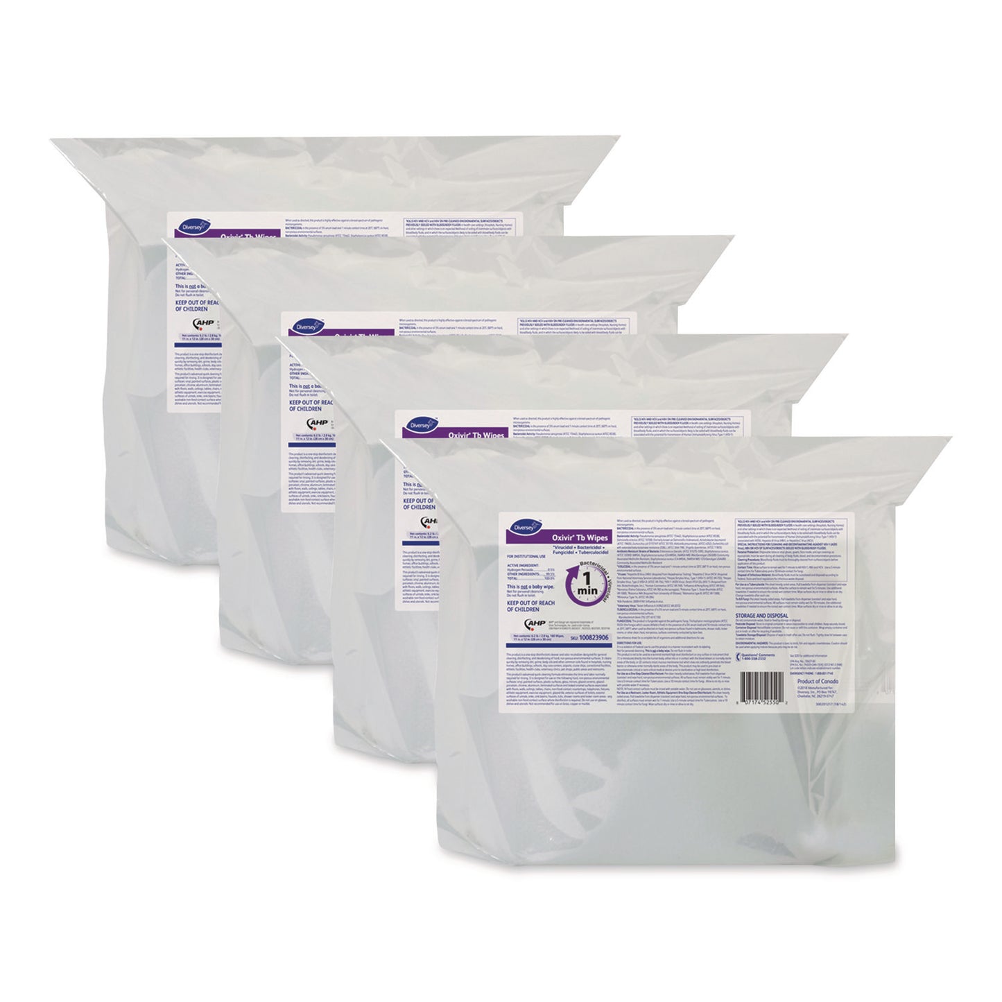 DVO100823906 Oxivir TB Disinfectant Wipes Refill, 11 x 12, Unscented, White, 160 Wipes/Refill Pouch, 4 Refill Pouches/Carton