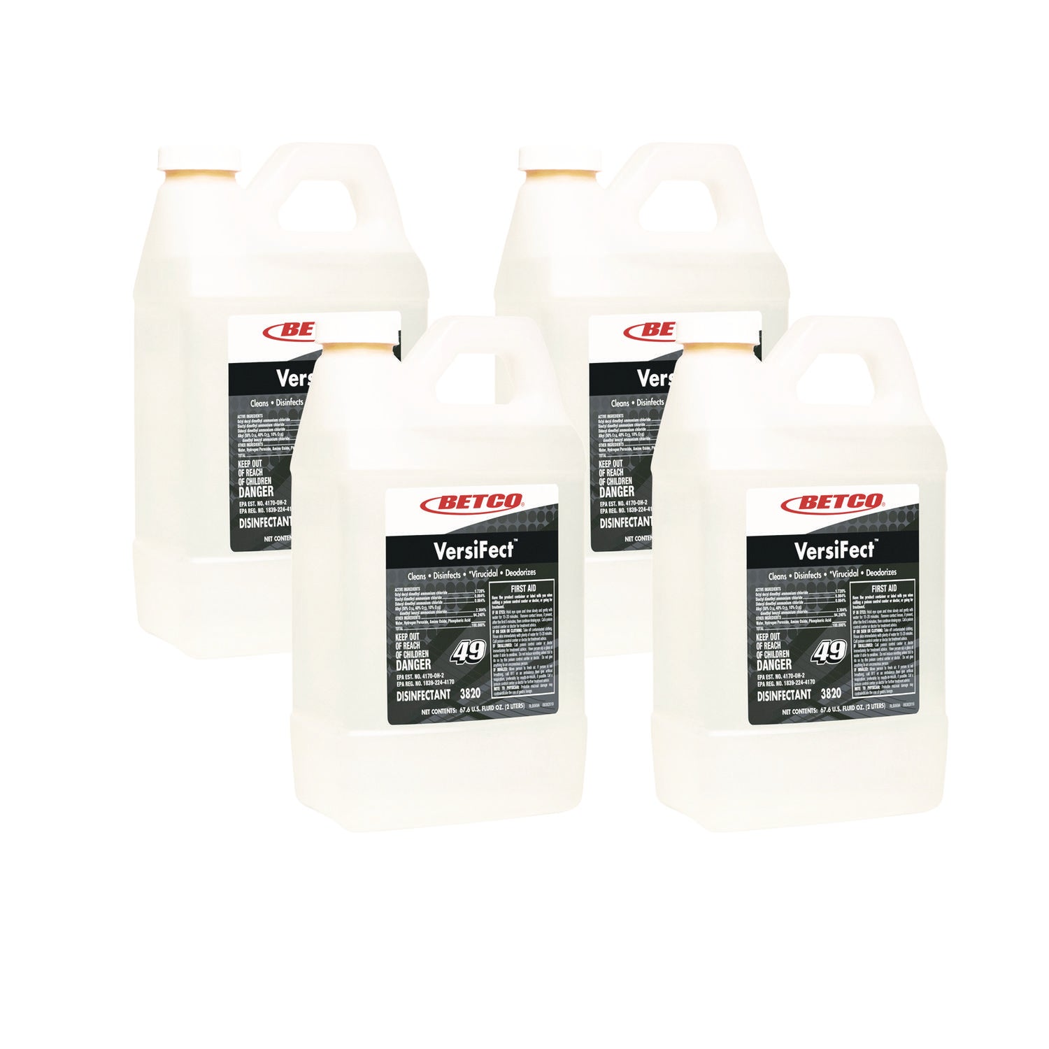 BET38204700 VersiFect FastDraw Cleaner Disinfectant, Fresh Scent, 2 L Bottle, 4/Carton Betco