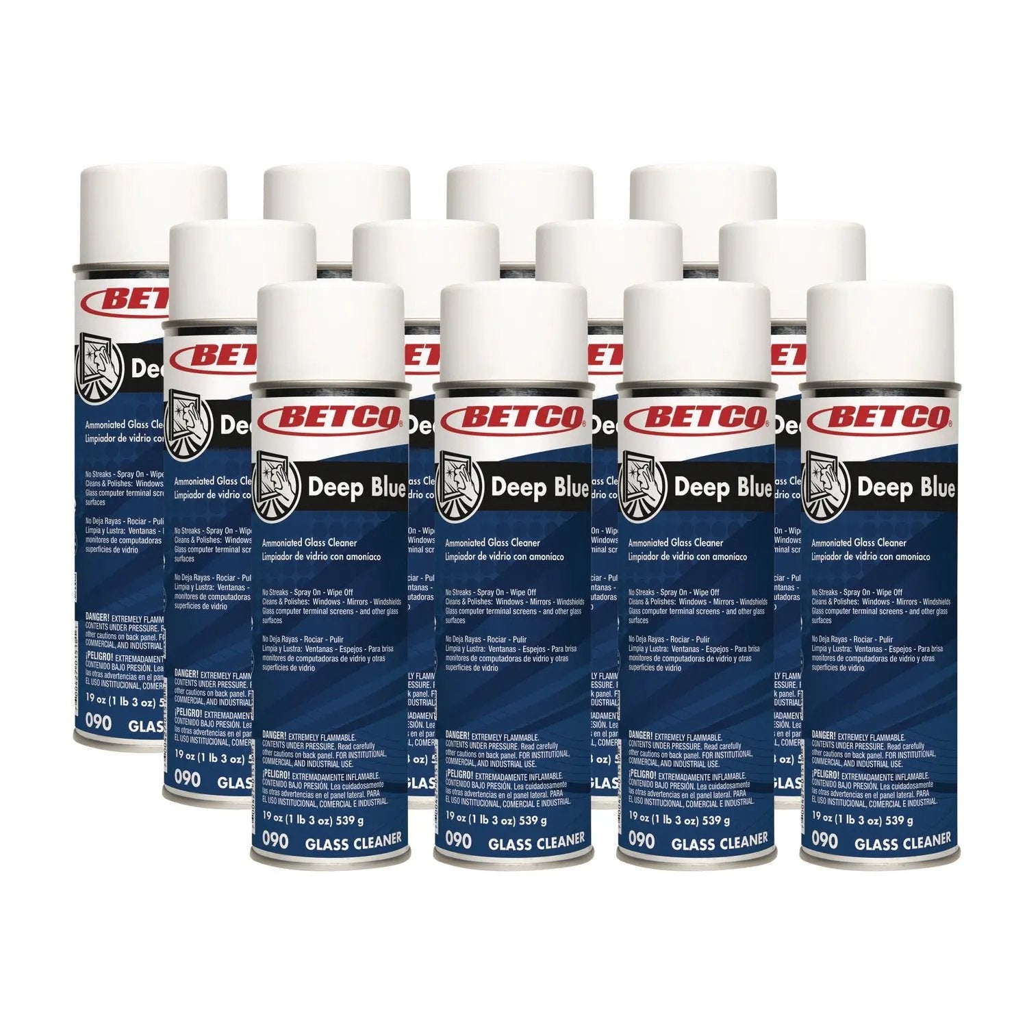 BET902300 Deep Blue Glass and Surface Cleaner, Characteristic Scent, 19 oz Aerosol Can, 12/Carton Betco