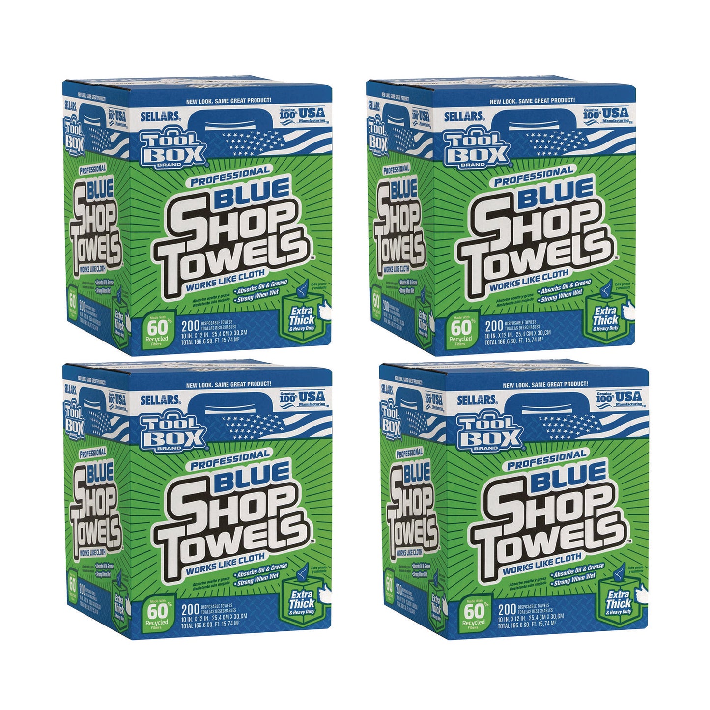 SLR55202 TOOLBOX Blue Shop Towels, 1-Ply, 10 x 12, Blue, 200 Sheets/Box, 4 Boxes/Carton
