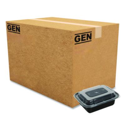 GENTORECT12 Microwavable Food Container with Lid, Rectangular, 12 oz, 5.78 x 4.52 x 2.24, Black/Clear, Plastic, 150/Carton