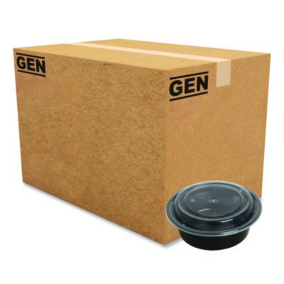 GENTORND16 Microwavable Food Container with Lid, Round, 16 oz, 6.29 x 6.29 x 1.96, Black/Clear, Plastic, 150/Carton