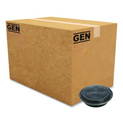 GENTORND24 Microwavable Food Container with Lid, Round, 24 oz, 7.28 x 7.28 x 1.96, Black/Clear, Plastic, 150/Carton