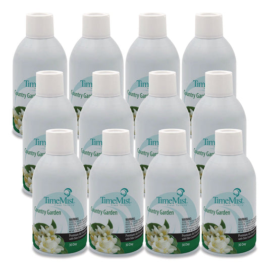 TMS1042786 Premium Metered Air Freshener Refill, Country Garden, 7.1 oz Aerosol Spray, 12/Carton TimeMist