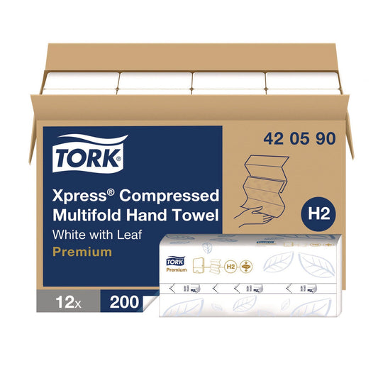 TRK420590 Xpress Compressed Multifold Hand Towels, 1-Ply, 8.3 x 9.45, White, 200/Pack, 12 Packs/Carton Tork