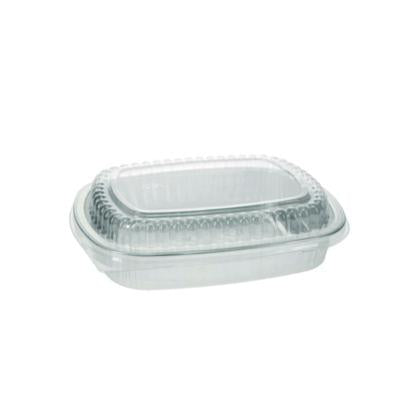 PCTY6710PET Classic Carry-Out Container with PET Dome Lid, 46 oz, 9.8 x 7.8 x 1.3, Silver/Clear, Aluminum, 50/Carton