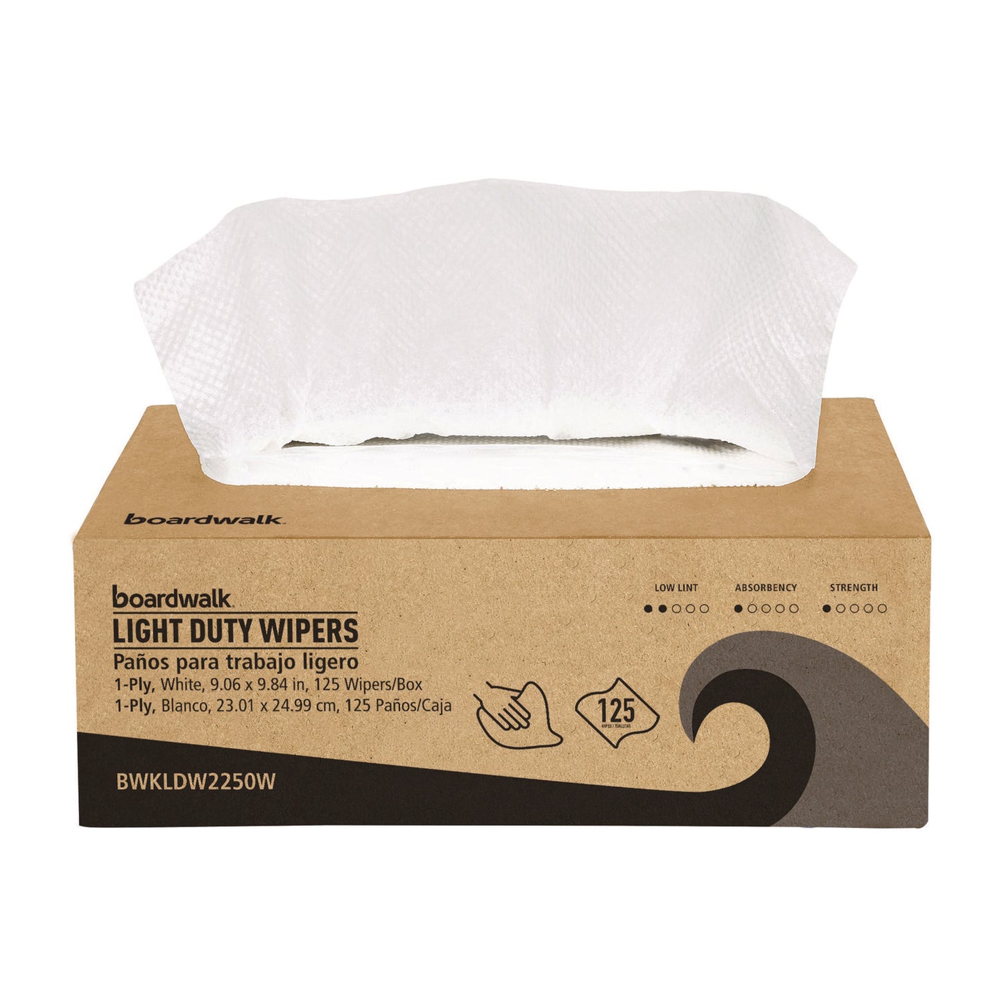 BWKLDW2250W One-Ply Paper Wipers, 9.84 x 9.06, White, 125 Wipers/Box, 18 Boxes/Carton