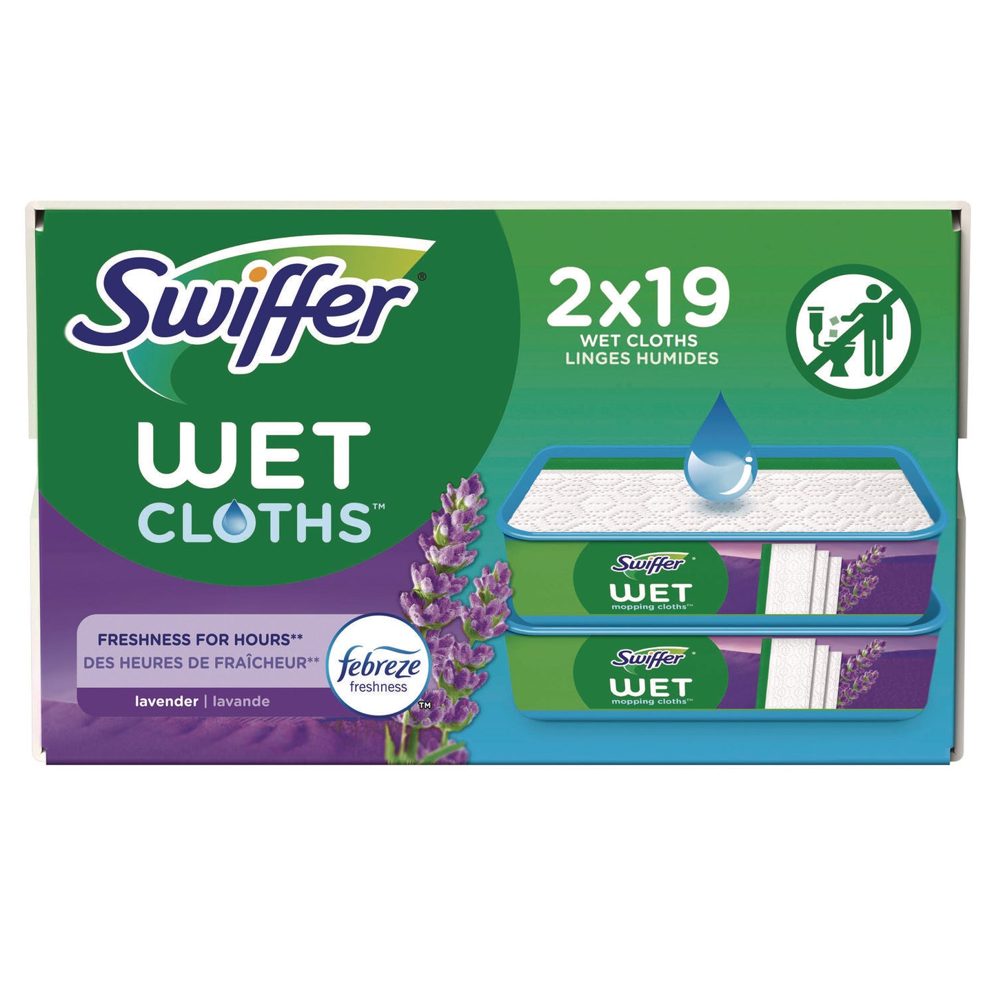 PGC00743 Sweeper TRAP + LOCK Wet Mop Cloth, 8 x 10, White, Lavender Scent, 38/Pack