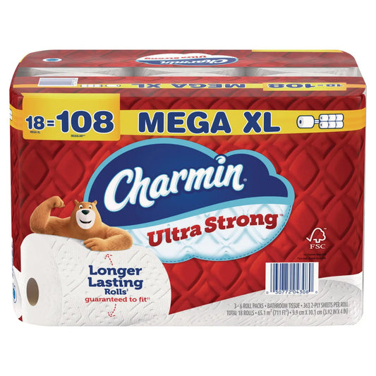 PGC04308 Ultra Strong Bathroom Tissue, Septic Safe, 2-Ply, White, 363 Sheets/Roll, 18 Rolls/Pack Charmin
