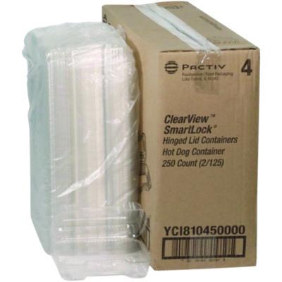 PCTYCI810450000 Hinged Lid Hot Dog Container, 6.5 x 2.25 x 2.75, Clear, Plastic, 250/Carton