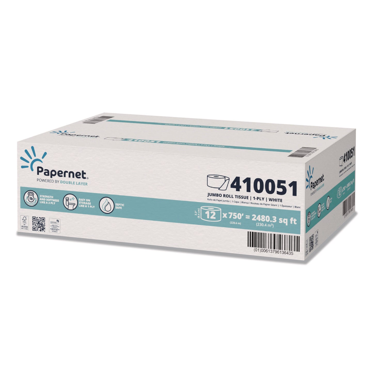 SOD410051 HyTech Seas Mini JRT, Septic Safe, 1-Ply, 3.3" x 750 ft, White, 6 Rolls/Carton