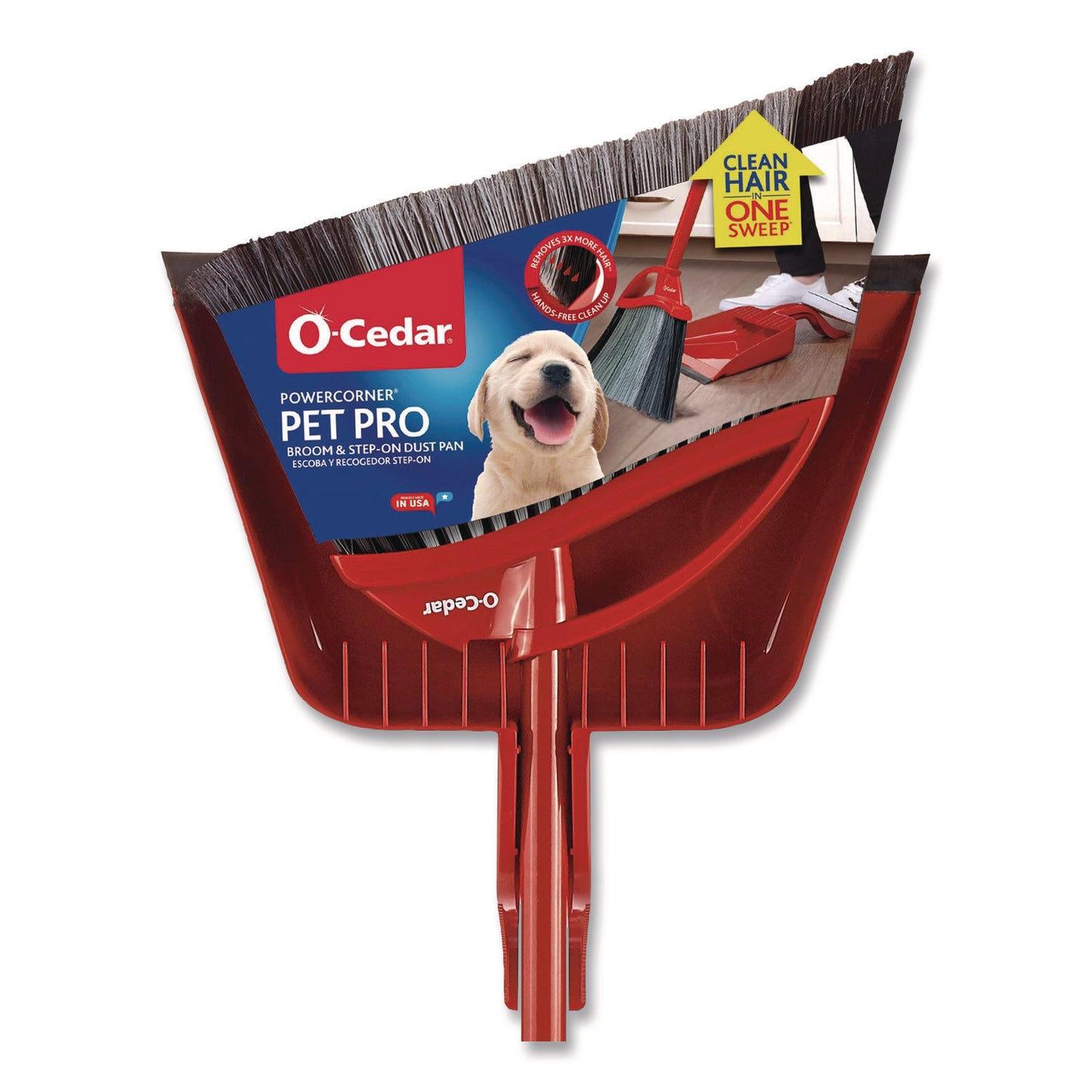 FHD168020EA PowerCorner Pet Pro Broom and Step-On Dust Pan, 48" Handle, Red/Black/Gray