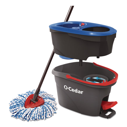 FHD168534EA EZWring RinseClean Spin Mop System, Blue/White Microfiber Head, Up to 51" Adjustable Red/Gray Plastic Handle