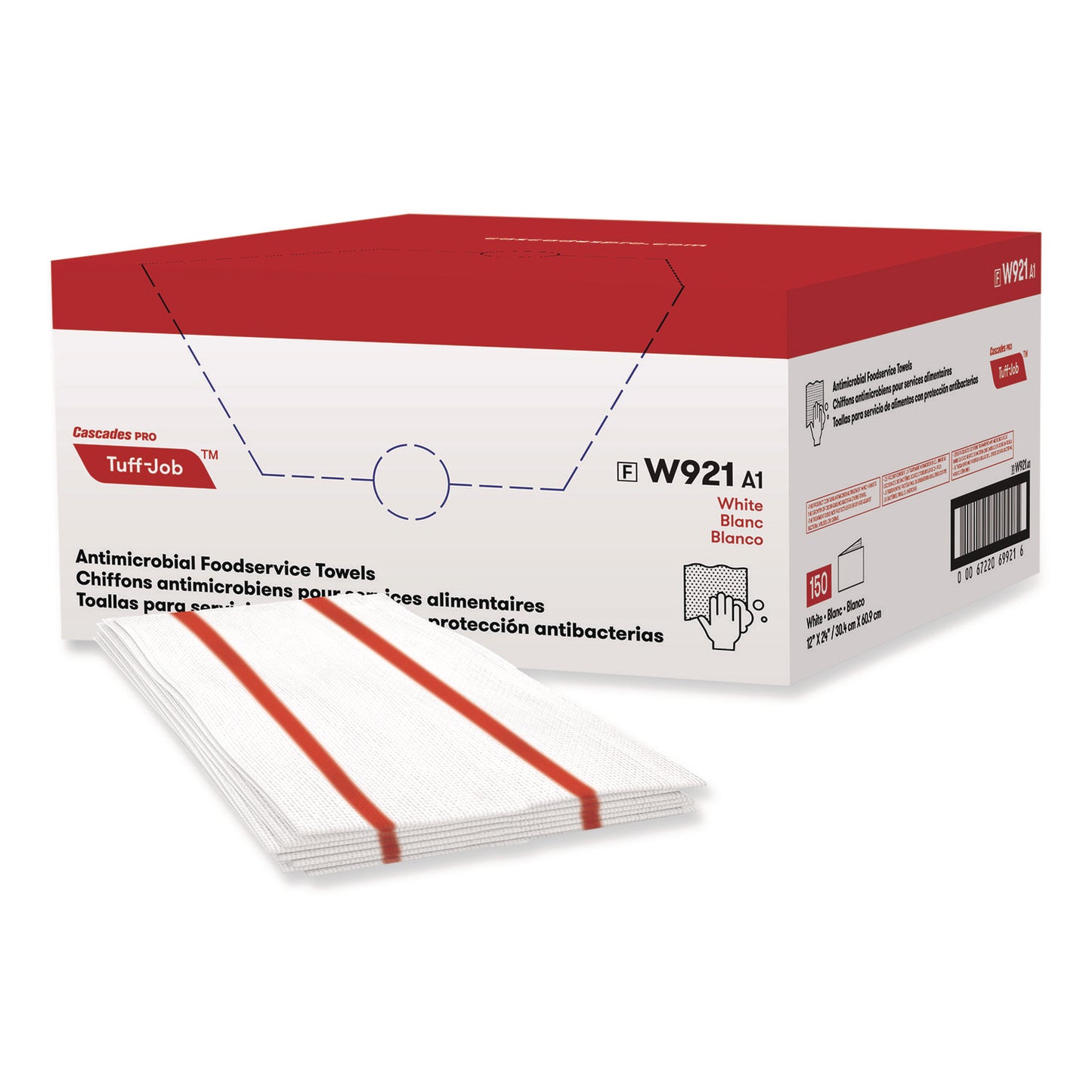 CSDW921 Tuff-Job S900 Antimicrobial Foodservice Towels, 12 x 24, White/Red, 150/Carton