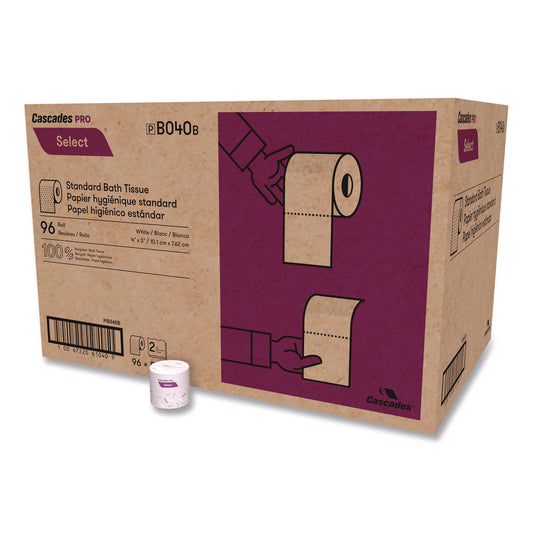 CSDB040 Select Standard Bath Tissue, Septic Safe, 2-Ply, White, 4 x 3.19, 500 Sheets/Roll, 96 Rolls/Carton Cascades PRO