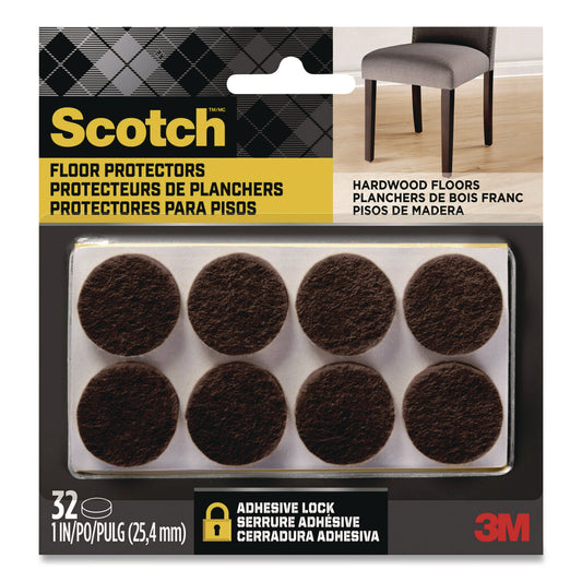 MMMSP822NA Felt Pad Protectors, 1" Diameter, Brown, 32/Pack