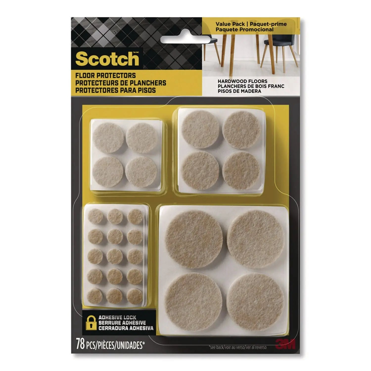 MMMSP855NA Felt Pad Protectors, Assorted Round, Beige, 78/Pack Scotch