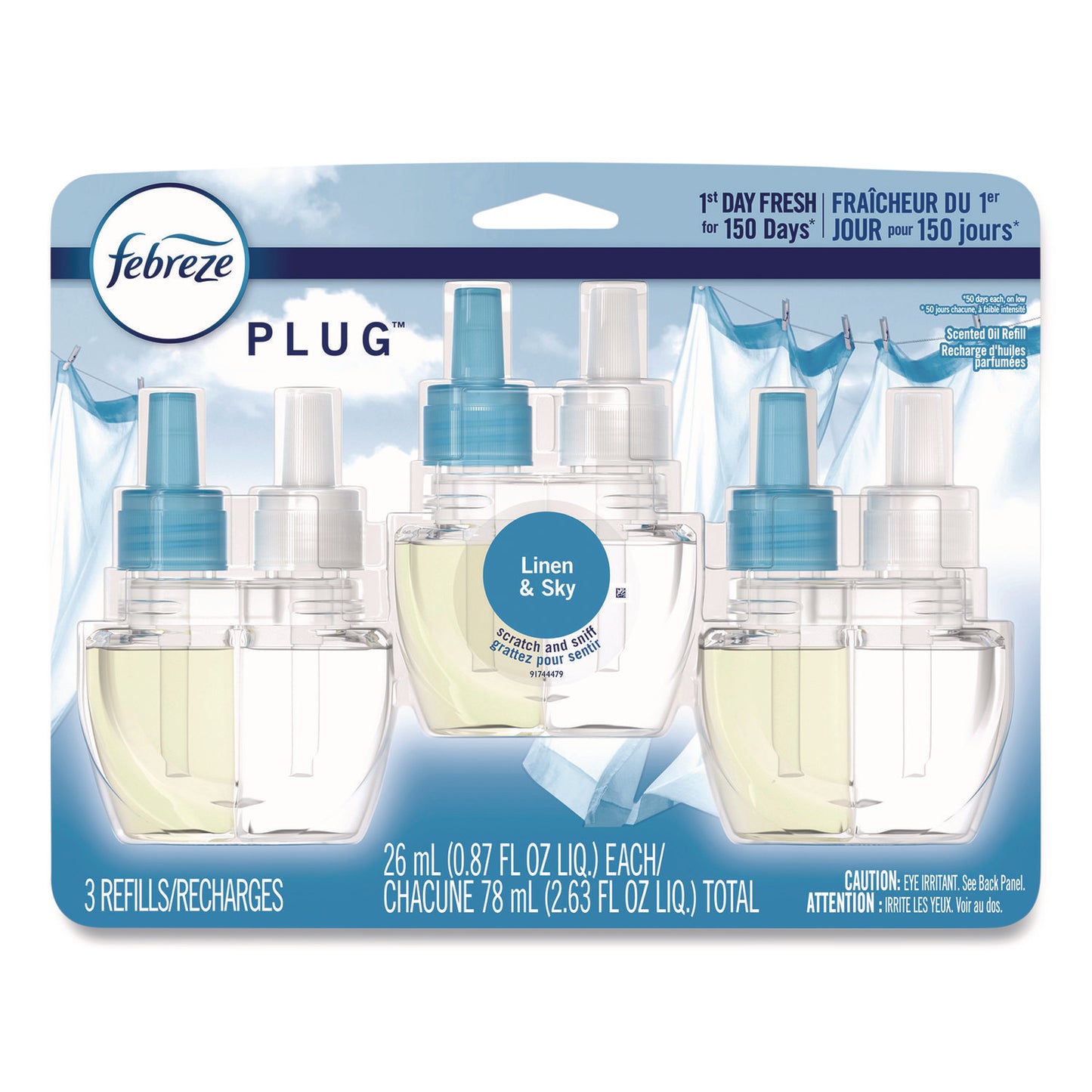 PGC54344EA PLUG Air Freshener Refills, Linen and Sky, 0.87 oz, 3/Pack