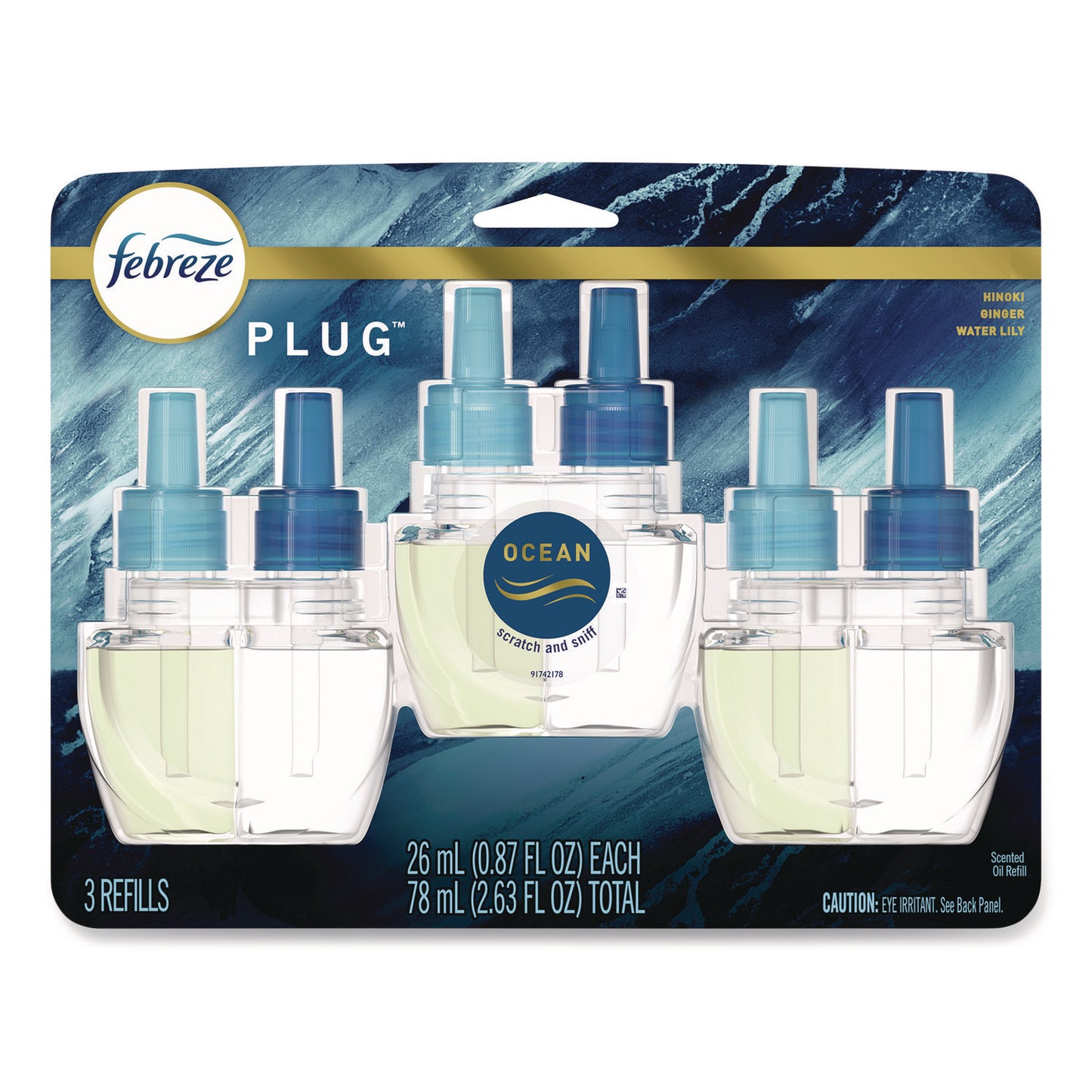 PGC71932 PLUG Air Freshener Refills, Ocean, 0.87 oz, 3/Pack