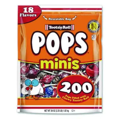 TOO324679 Pops Minis, Assorted Flavors, 36 oz Bag, 200 Pieces TOOTSIE ROLL INDUSTRIES