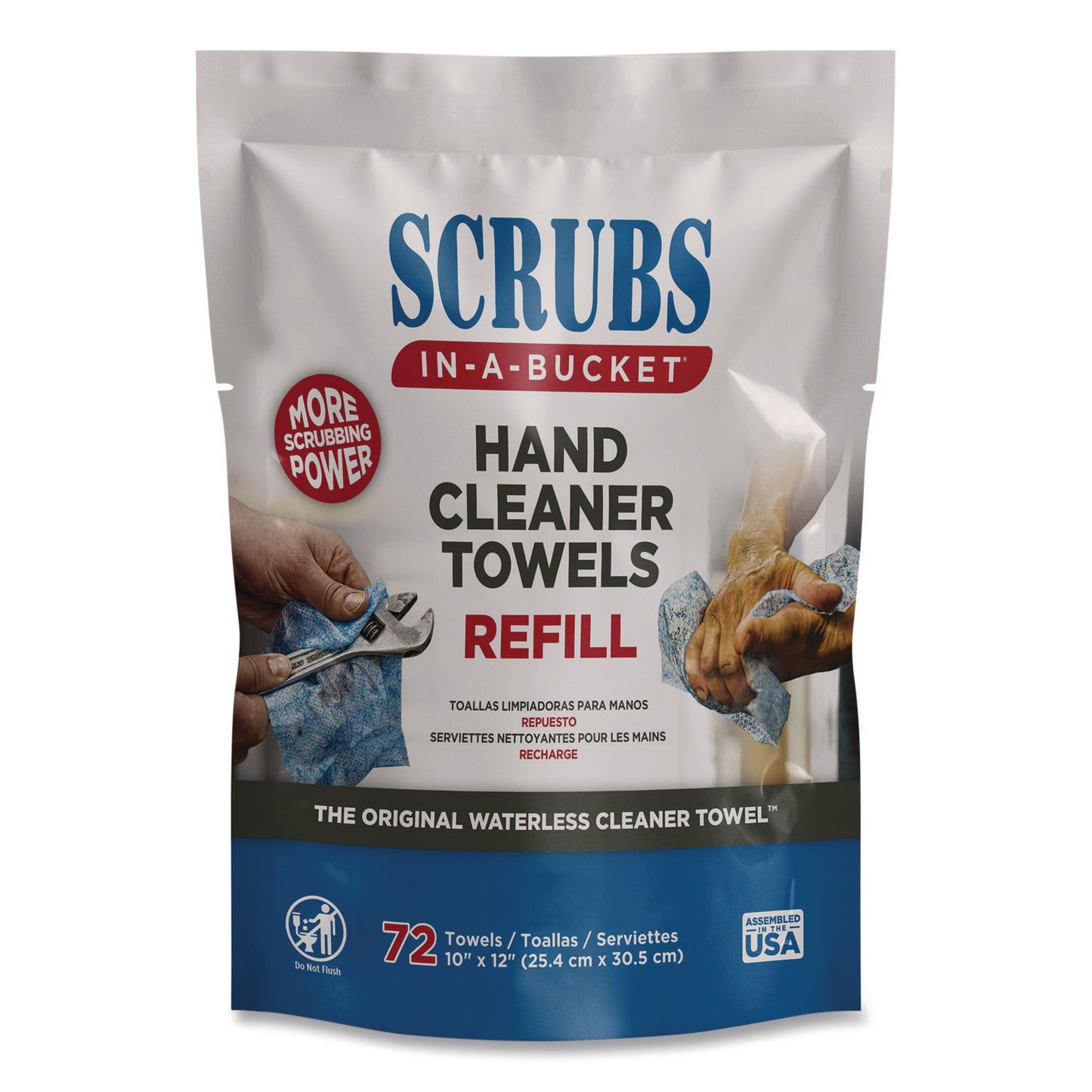 ITW42270 Hand Cleaner Towels, SCRUBS in-a-Bucket Refill, 1-Ply, 10 x 12, Citrus, Blue/White, 72/Pack, 6 Packs/Carton