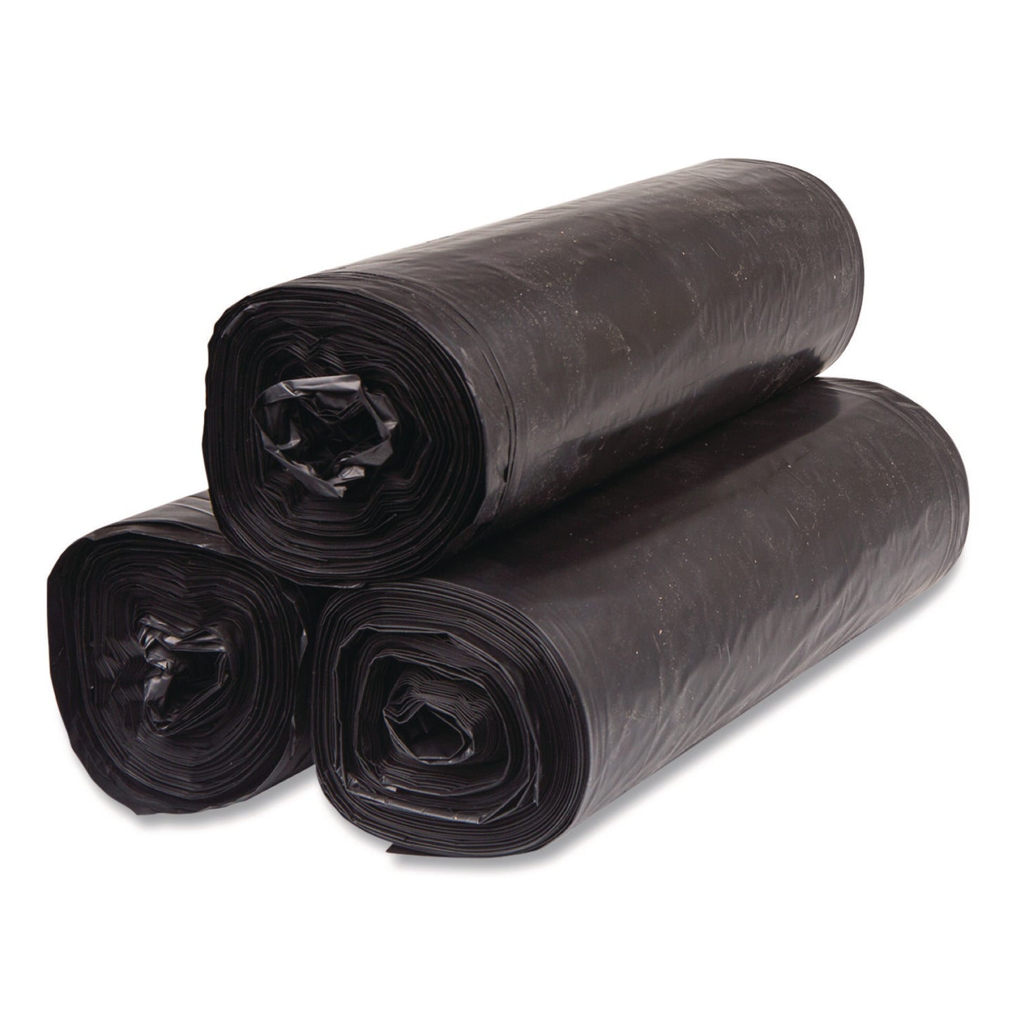 IBSSLW3858SPK Low-Density Commercial Can Liners, 60 gal, 1.15 mil, 38 x 58, Black, Interleaved Roll, 25 Bags/Roll, 4 Rolls/Carton