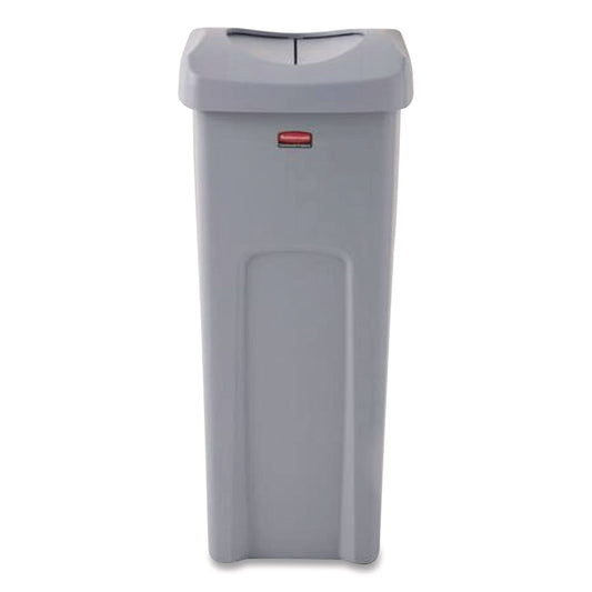 RCP2143862 Universal Square Trash Can with Swing Lid, 23 gal, Plastic, Gray