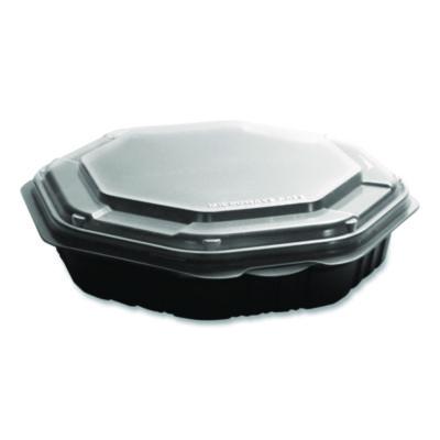 SCC809013PP94 Creative Carryouts OctaView Hinged Lid Containers, 9.13 x 9.55 x 2.38, Black/Clear, Plastic, 100/Carton