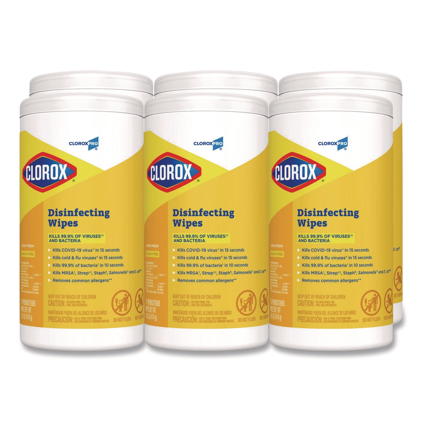 CLO15948CT Disinfecting Wipes, 1-Ply, 7 x 8, Lemon Fresh, White, 75/Canister, 6/Carton