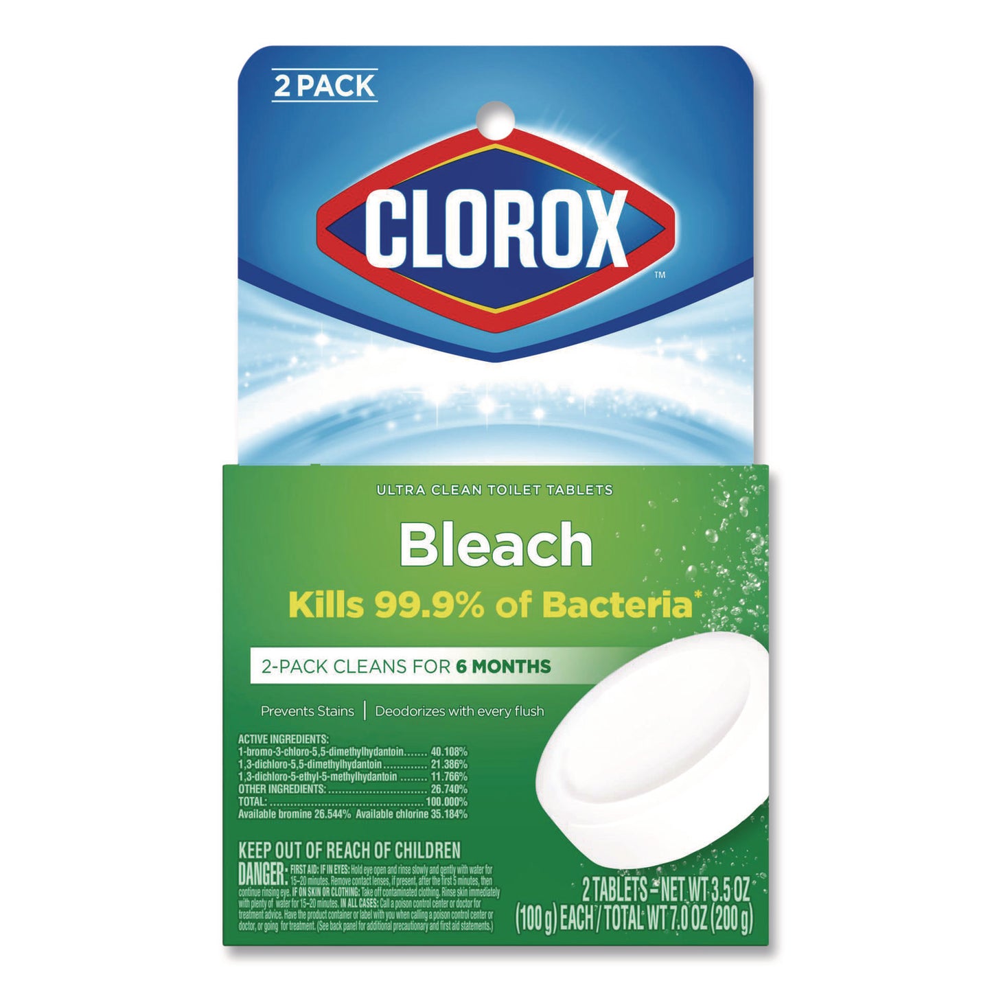 CLO30024PK Ultra Clean Toilet Tablets Bleach, 3.5 oz Tablet, 2/Pack