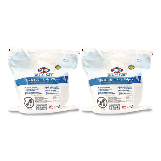 CLO30359CT Bleach Germicidal Wipes, 1-Ply, 12 x 12, Unscented, White, 110/Refill, 2 Refills/Carton
