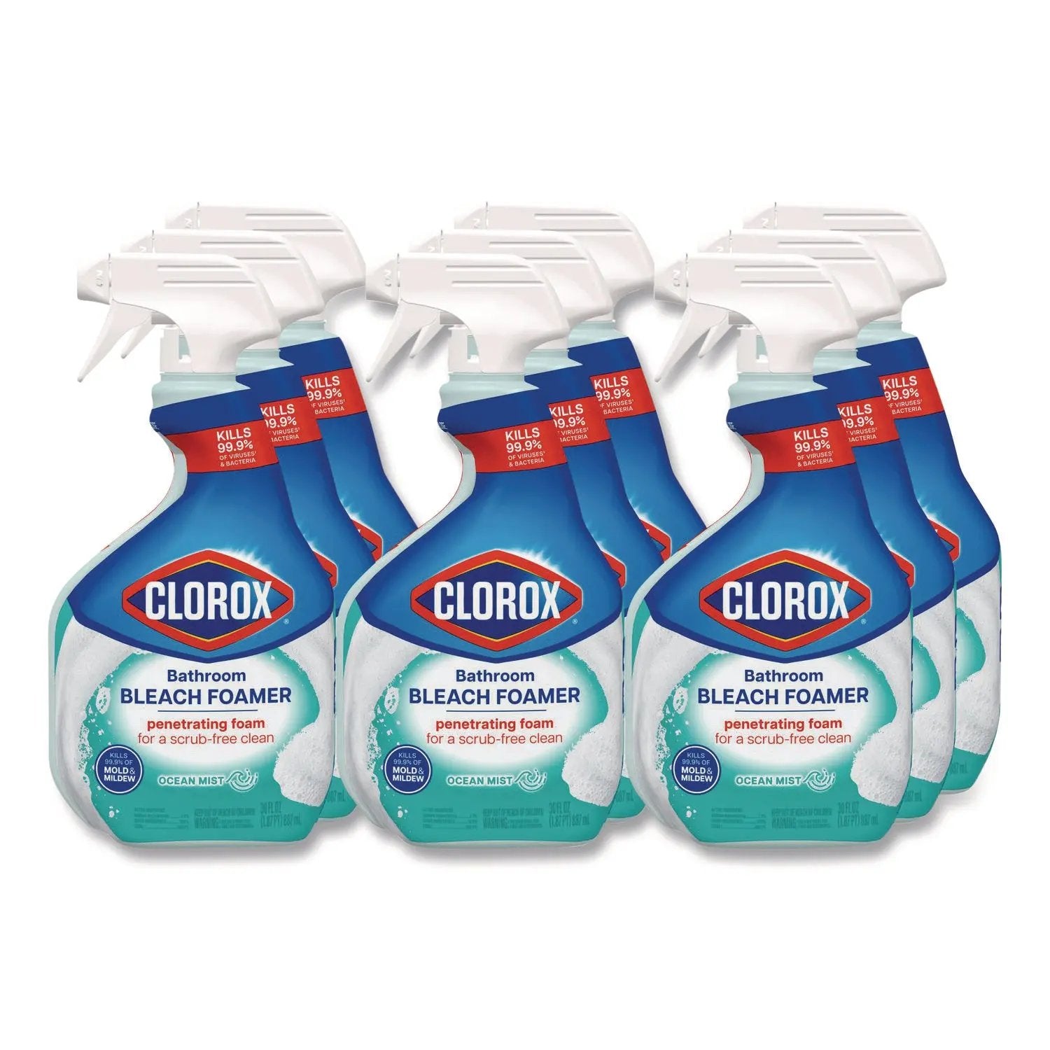 CLO30614 Bathroom Foamer with Bleach, Ocean Mist, 30 oz Spray Bottle, 9/Carton Clorox