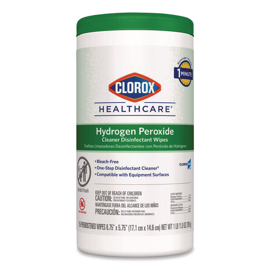 CLO30825EA Hydrogen Peroxide Cleaner Disinfectant Wipes, 6.75 x 5.75, Unscented, 155 Wipes/Canister