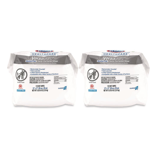 CLO31761 VersaSure Cleaner Disinfectant Wipes, Refill, 1-Ply, 12 x 10, Fragranced, White, 110/Pouch, 2 Pouches/Carton