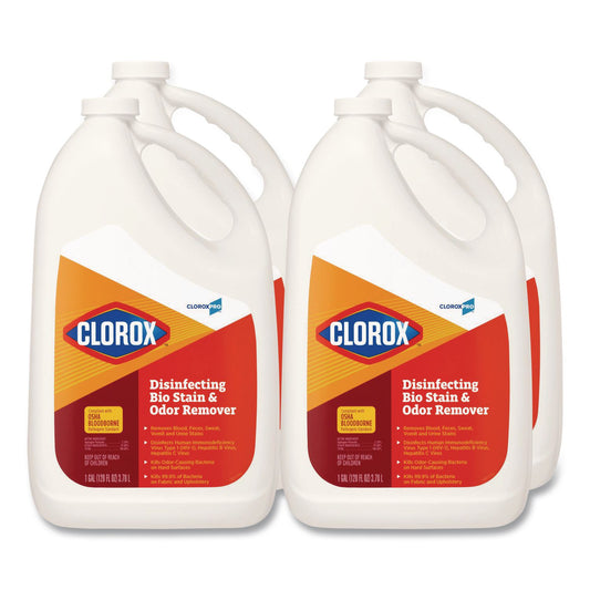 CLO31910 CloroxPro Disinfecting Bio Stain and Odor Remover, Fragranced, 128 oz Refill Bottle, 4/Carton