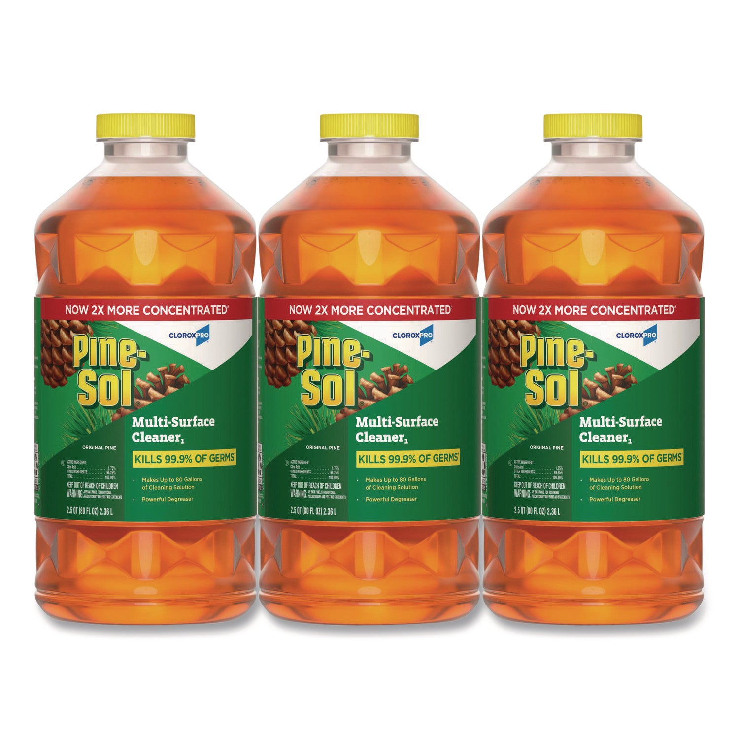 CLO60606CT CloroxPro Multi-Surface Cleaner Disinfectant Concentrated, Original Pine Scent, 80 oz Bottle, 3/Carton Pine-Sol