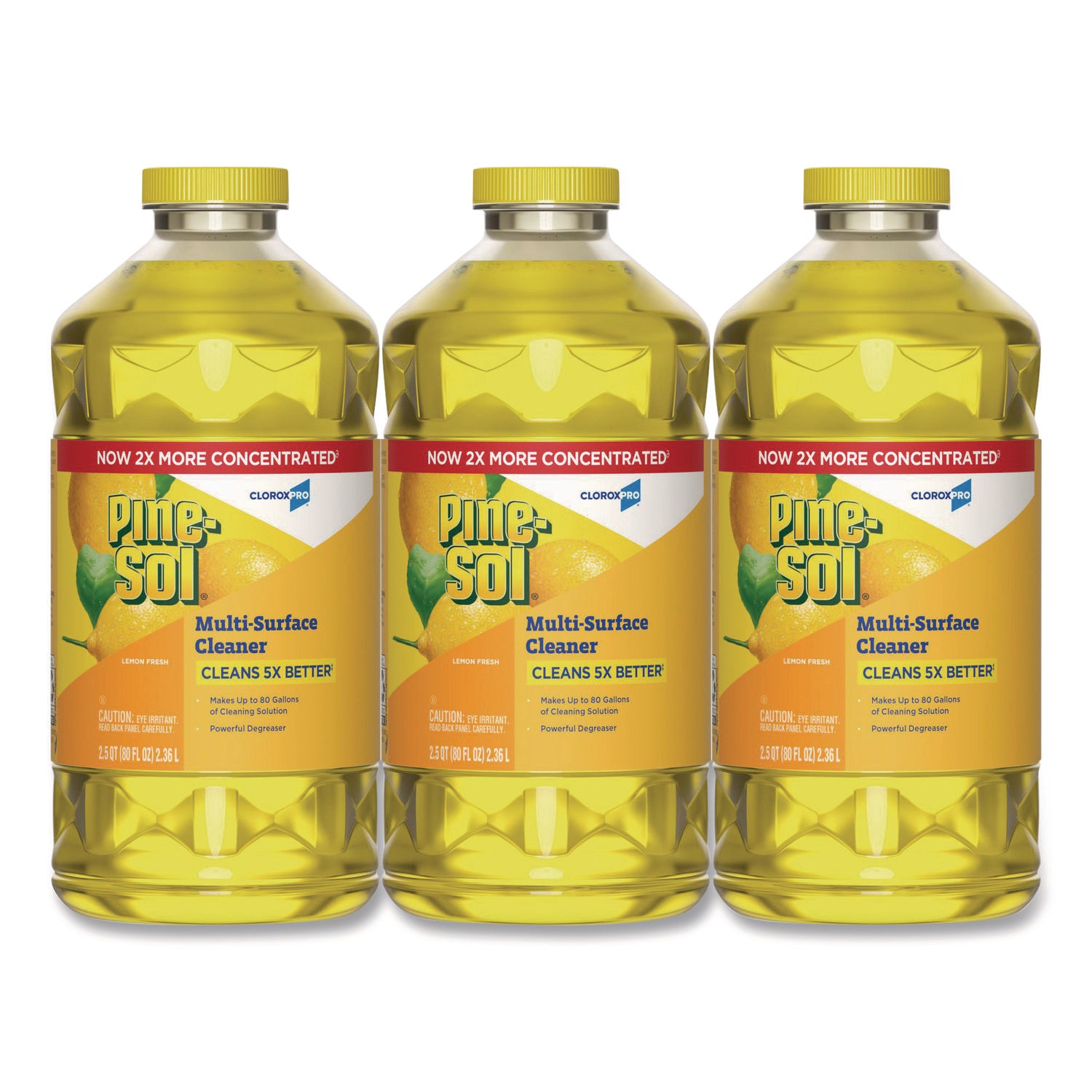 CLO60607CT CloroxPro Multi-Surface Cleaner Concentrated, Lemon Fresh Scent, 80 oz Bottle, 3/Carton Pine-Sol