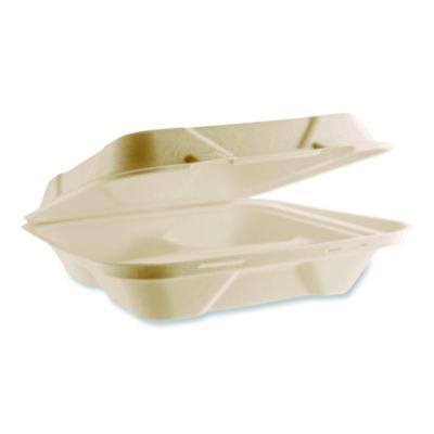 VEGVWHC93NFA Nourish Molded Fiber Takeout Containers, Compostable, 3 Compartments, 9 x 9 x 3, White, Sugarcane, 200/Carton
