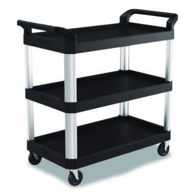 SUARC2040 Three-Shelf Service Cart, Metal/Plastic, 3 Shelves, 300 lb Capacity, 20" x 39.85" x 38.17", Black