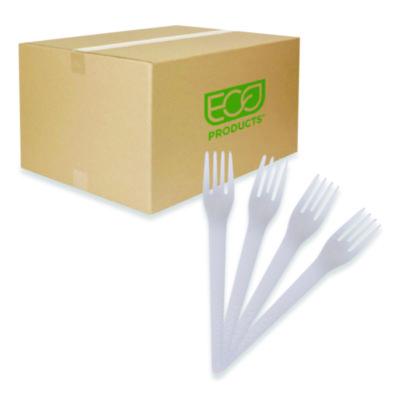 ECOEPS012 Plantware Compostable Cutlery, Fork, Plastic, Pearl White, 50/Pack, 20 Packs/Carton