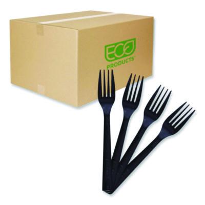 ECOEPS112 100% Recycled Content Cutlery, Fork, Plastic, Black, 50/Pack, 20 Packs/Carton