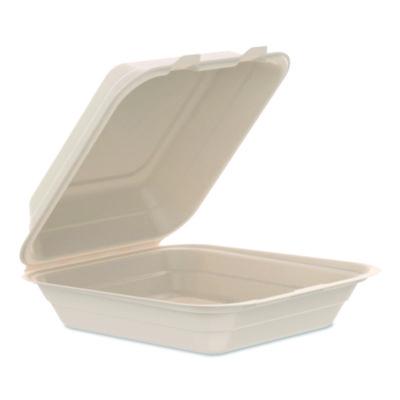 DCC80FBRHT1 Compostable Molded Fiber Hinged Trays, ProPlanet Seal, 8.65 x 7.94 x 2.98, Natural, 200/Carton
