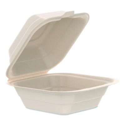 DCC60FBRHT1 Compostable Molded Fiber Hinged Trays, ProPlanet Seal, 6.12 x 5.87 x 3.1, Natural, 500/Carton