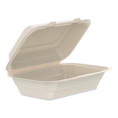 DCC206FBRHT1 Compostable Molded Fiber Hinged Trays, ProPlanet Seal, 6.41 x 9.22 x 3, Natural, 200/Carton