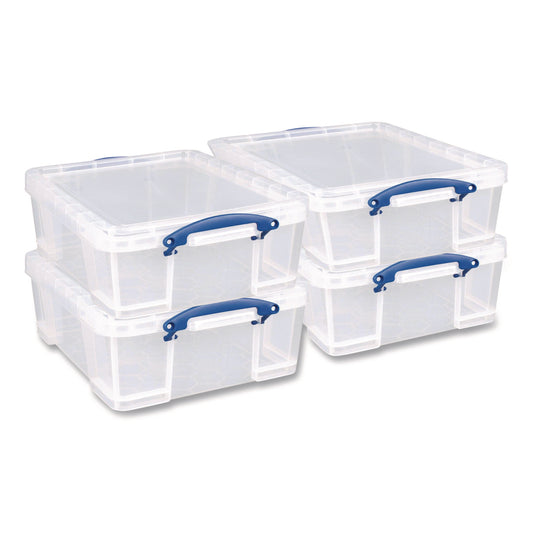 RUA17CPK4CB Snap-Lid Storage Bin, 4.49 Gal, 11" X 18" X 4", Clear/blue, 4/pack