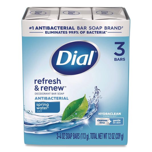 DIA11811 Refresh and Renew Antibacterial Deodorant Bar Soap, Spring Water Scent, 4 oz, 3 Bars/Pack, 4 Packs/Carton