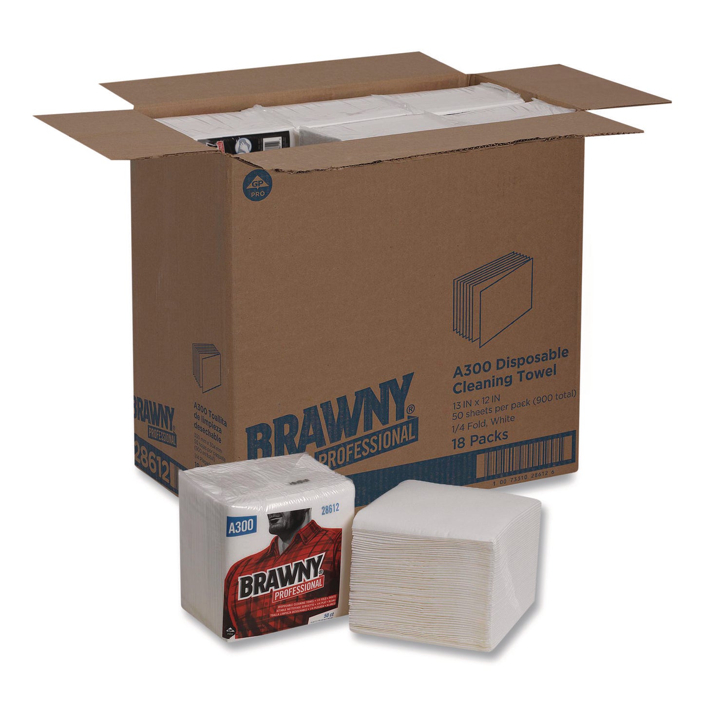 GPC28612 Professional Cleaning Towels, 1-Ply, 12 X 13, White, 50/pack, 18 Packs/carton