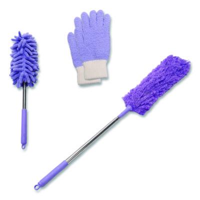 CH7TU68125 Four-Piece Dusting Set, Extendable Duster, Flexible Wand, 2 Gloves, Purple