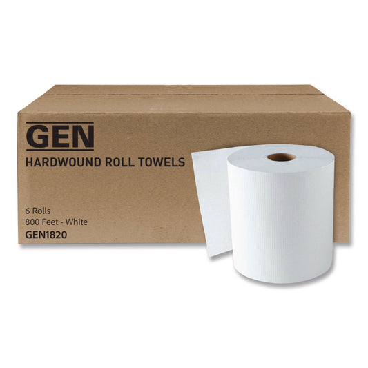 GEN1820 Hardwound Roll Towels, 1-Ply, 8" x 800 ft, White, 6 Rolls/Carton